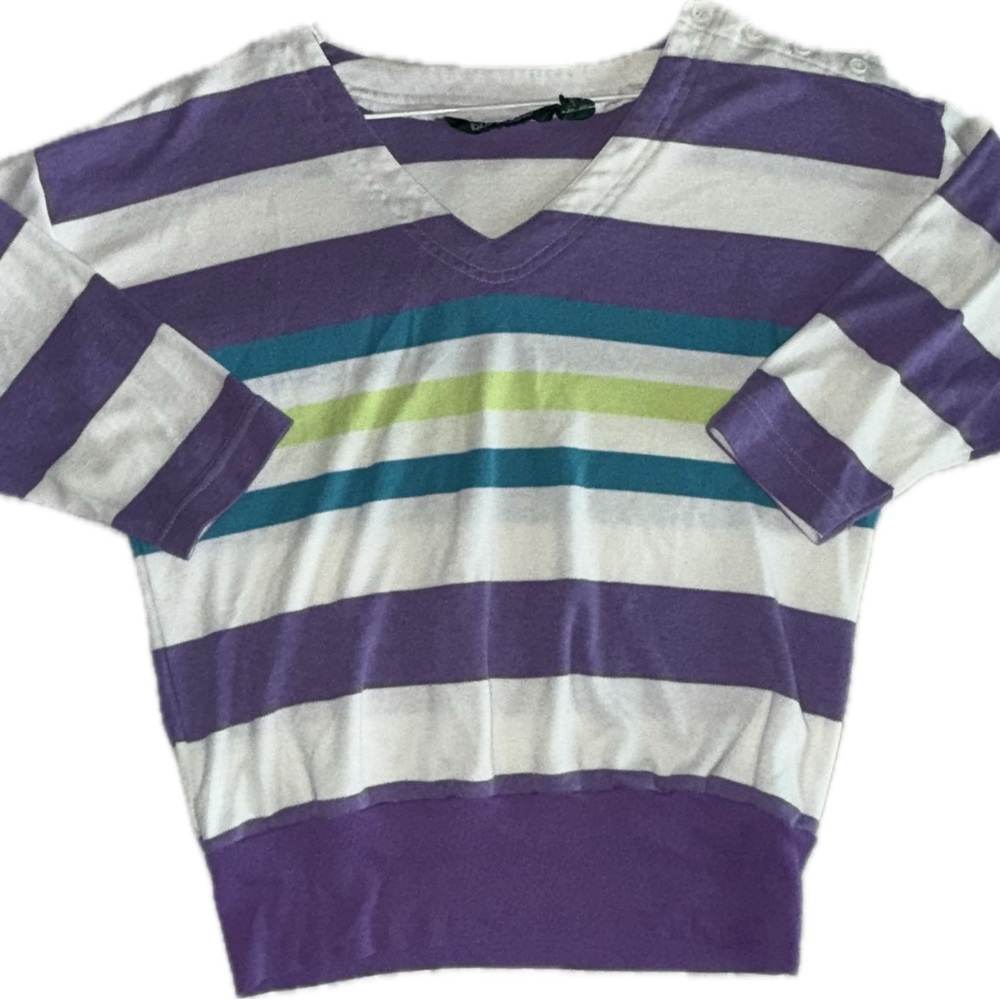 Striped Purple and White V-Neck Sweater